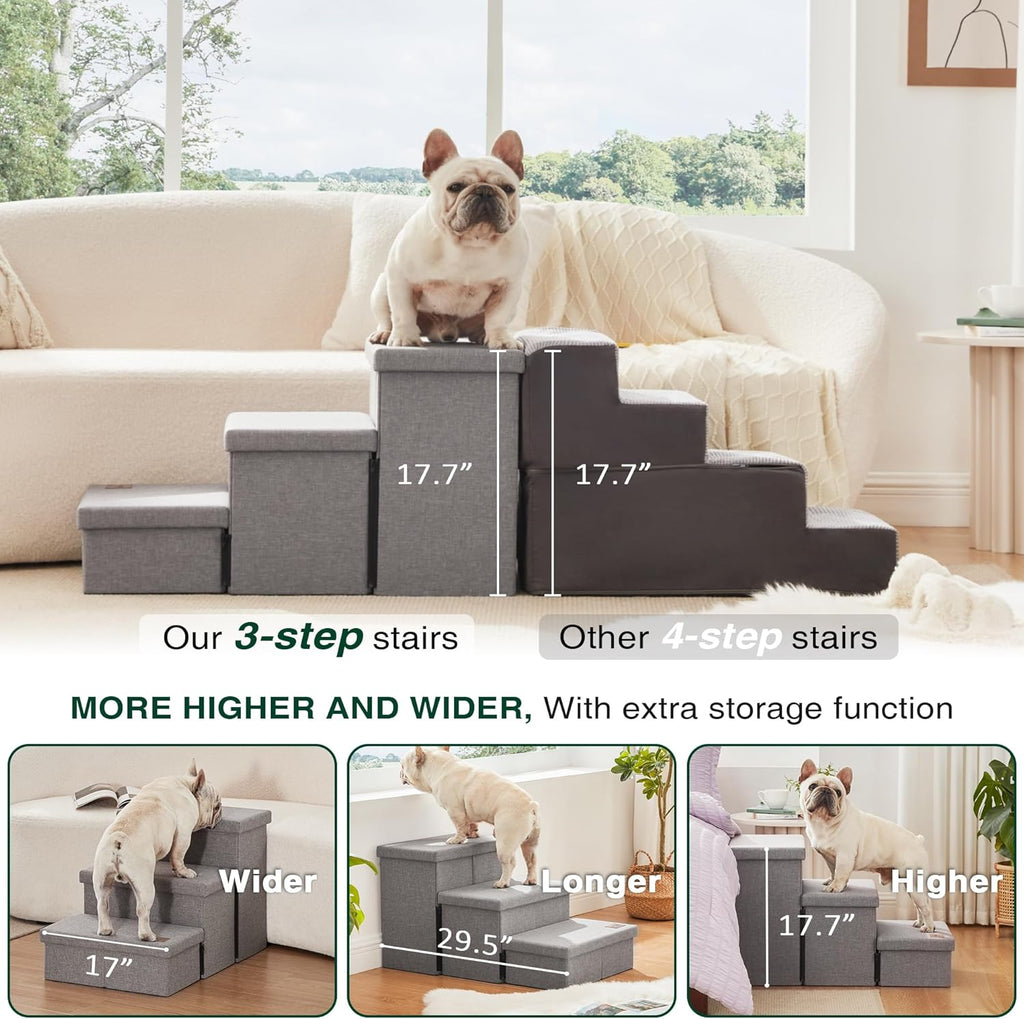 Dog Stairs for High Bed 18" H, Foldable Pet Stairs for Small Medium or Large Dogs Puppy with Storage for Bed or Couch