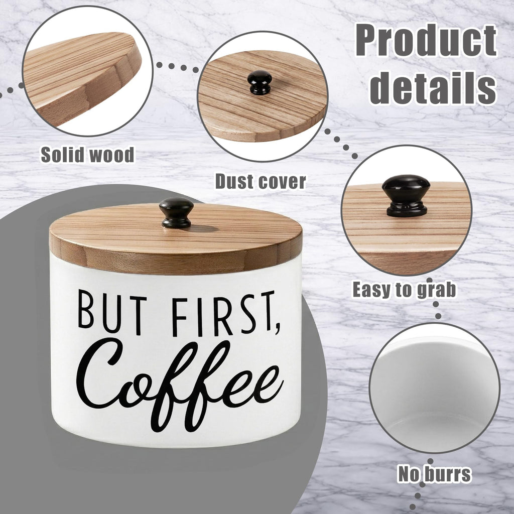 Coffee Filter Holder with Wood Lid, Matte White Farmhouse Canister