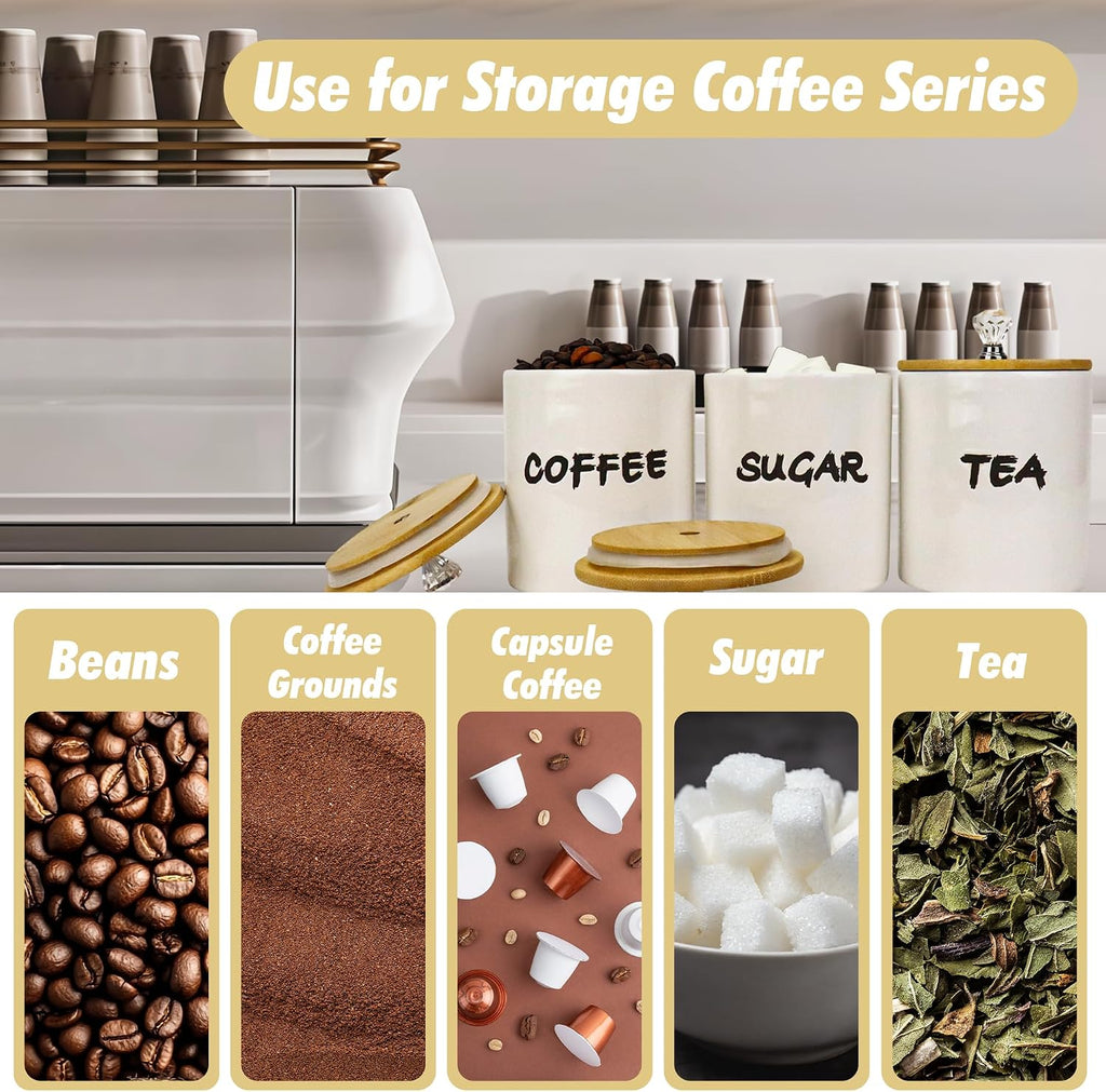 Coffee Tea Sugar Container,Farmhouse Storage Containers Jars,Airtight Ceramic Kitchen Canister Set - Set of 3
