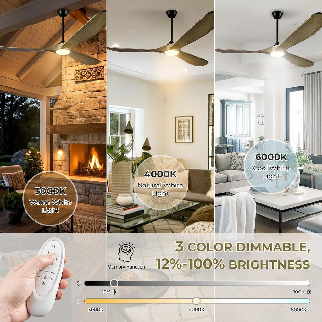 Inspired Maverick Style 52" Wood Ceiling Fan with Light and Remote, 3 Walnut Blades, Reversible DC Motor, Indoor/Outdoor - Bronze Gray - Image 3