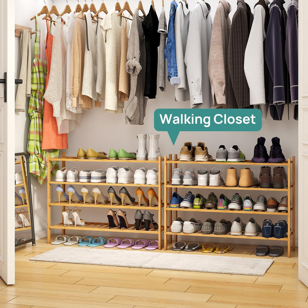 Shoe Rack, 4-Tier Long Shoe Rack, Bamboo Wood Shoe Shelf for Closet & Hallway, Long 33IN | Beautiful | Functional