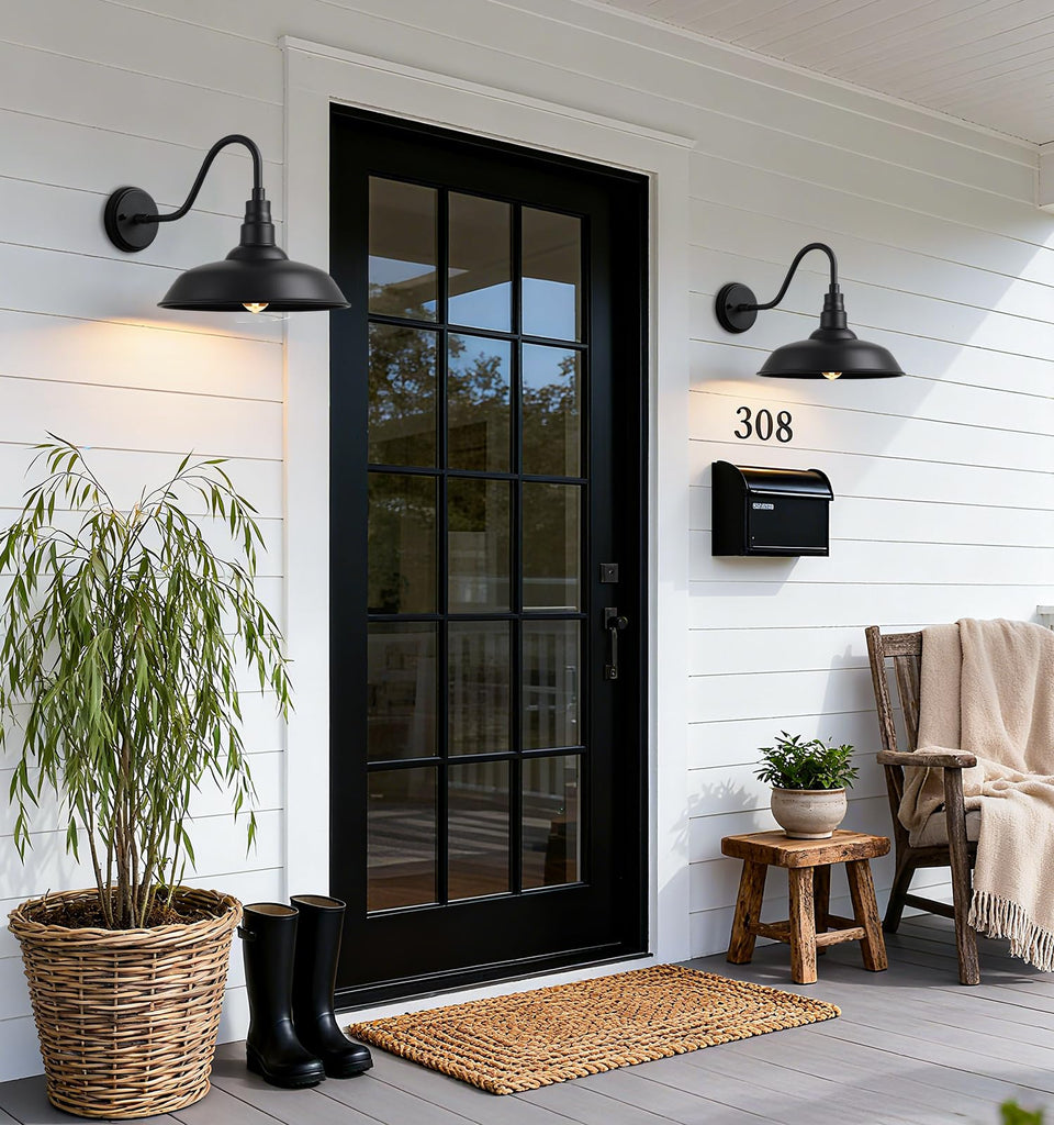 14" Outdoor Barn Gooseneck Lights, Large Farmhouse Fixtures, 2-Pack