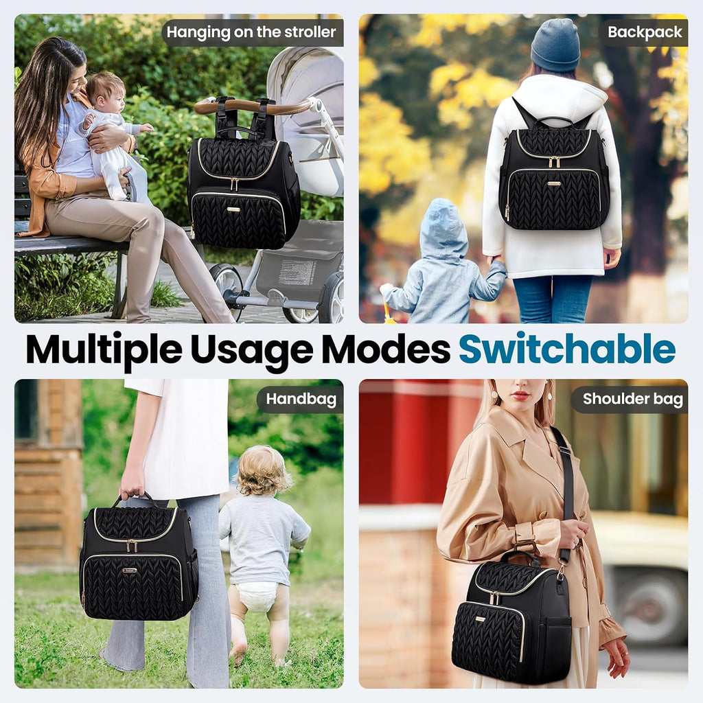 4 in 1 Convertible Diaper Bag Backpack,Waterproof Baby Diaper Bag with Changing Pad,Converts into Baby Tote