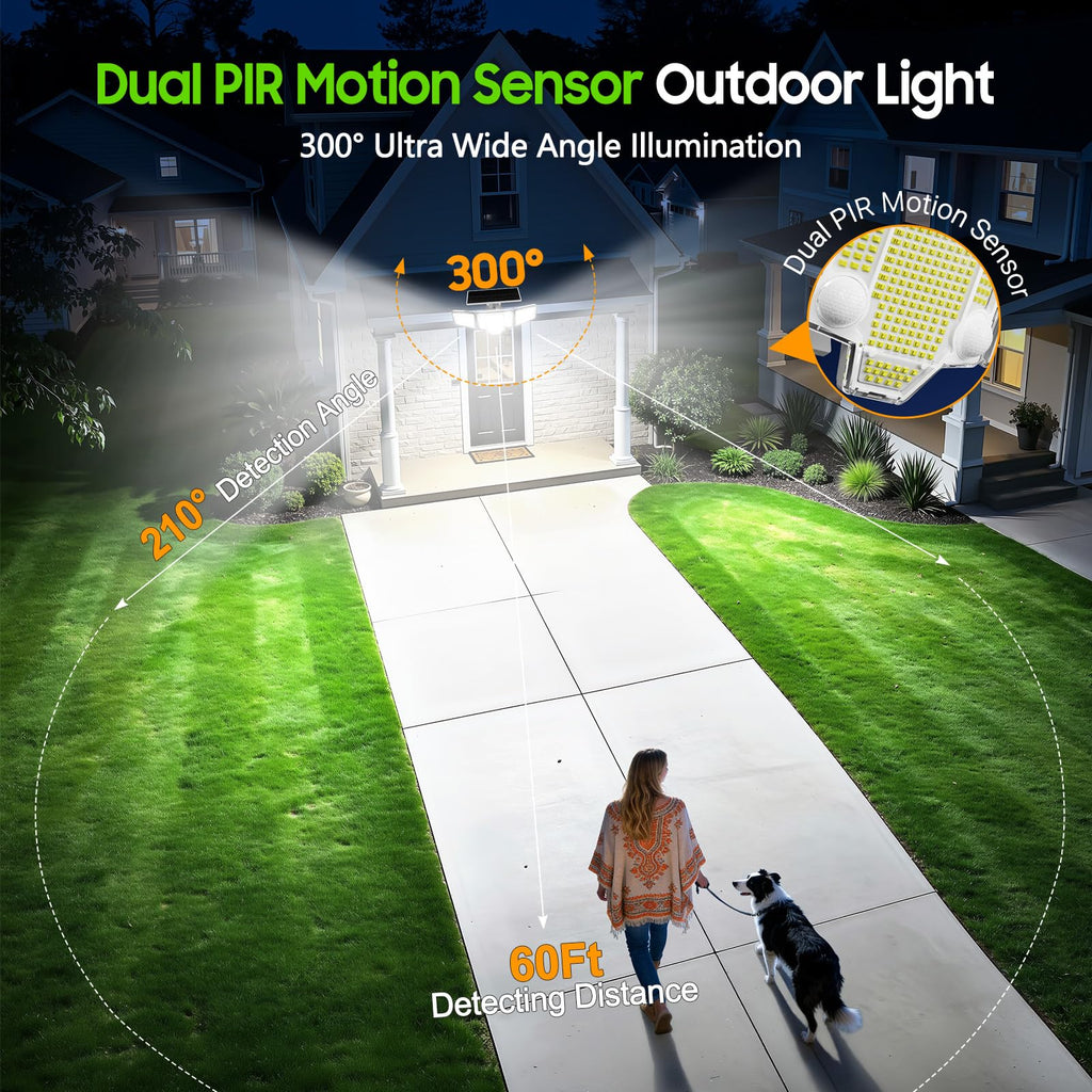 Solar Flood Lights, Dual Motion Sensor Outdoor Lights, White
