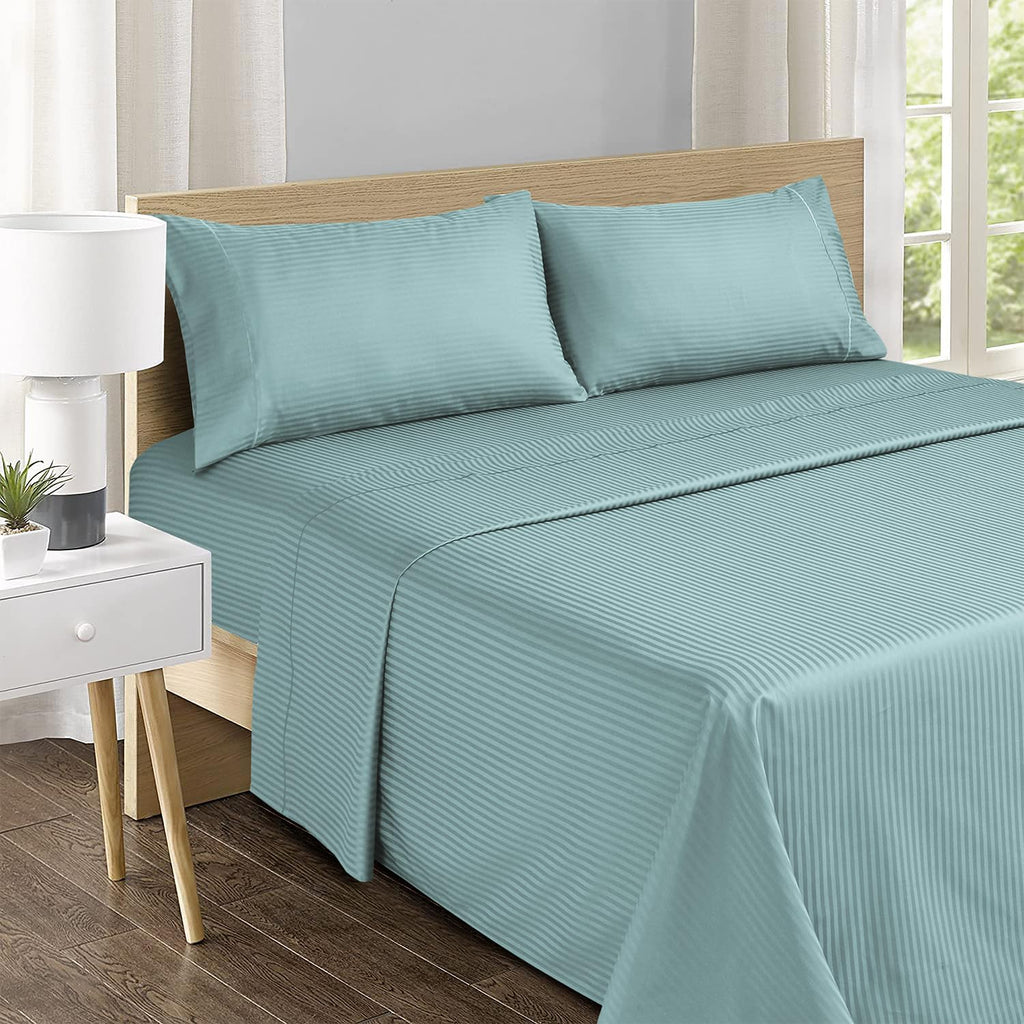 & Stitch 500 TC King Bed Sheet Set, 100% Cotton Soft Breathable Bedsheets, 4 Piece 18" Deep Pockets Sateen