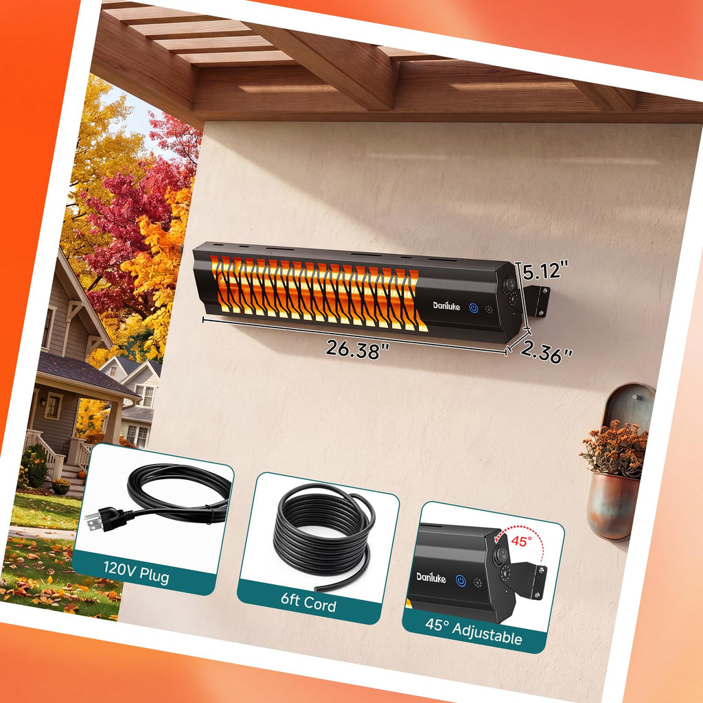 Electric Patio Heater, Wall Mounted Outdoor Heater with Remote & Touch Control, Carbon Fiber Heating, Garage