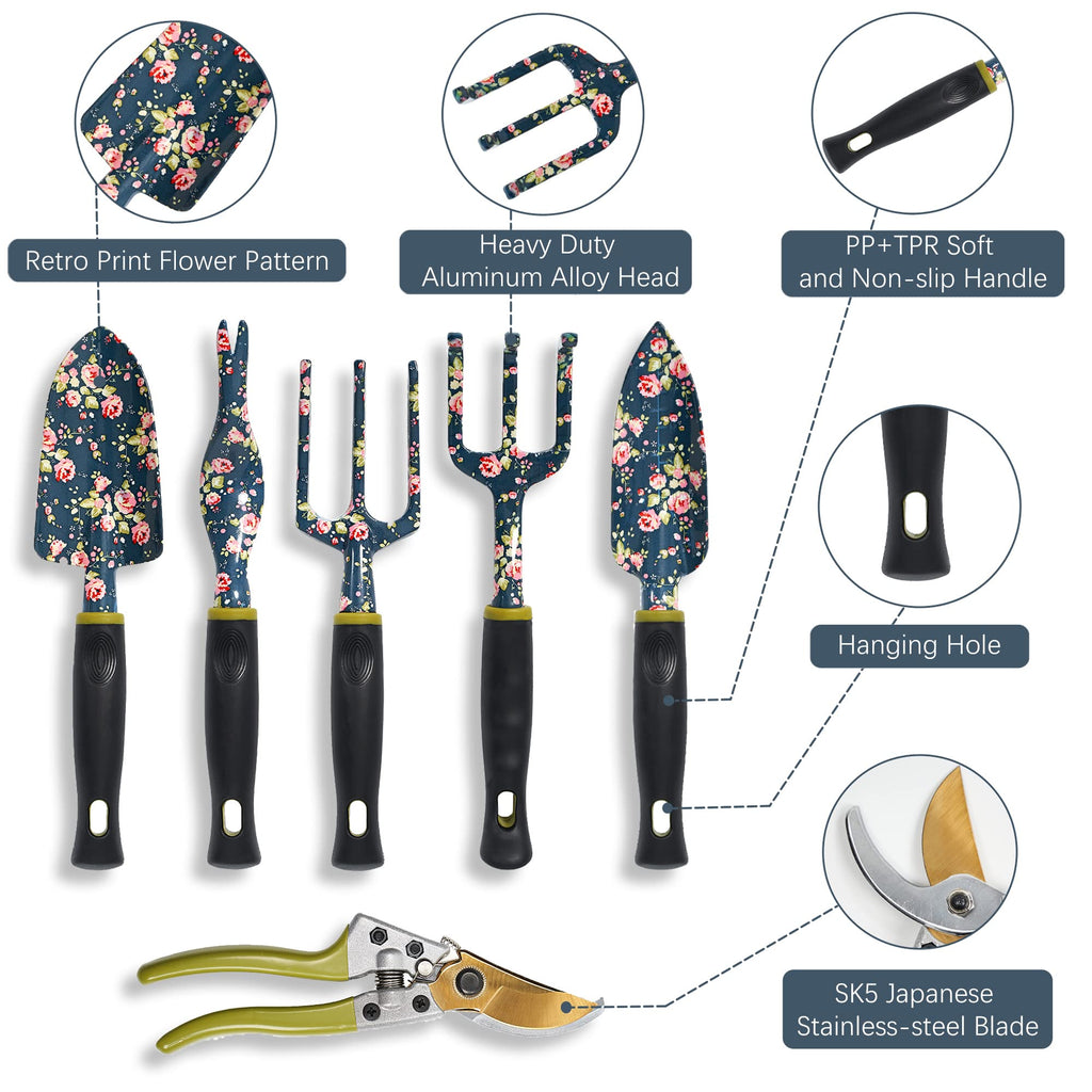 Garden Tool Set, 25Pcs Heavy Duty Floral Garden Tools, Aluminum Rust-Proof Gardening Kit with Garden Shovel, Trowel
