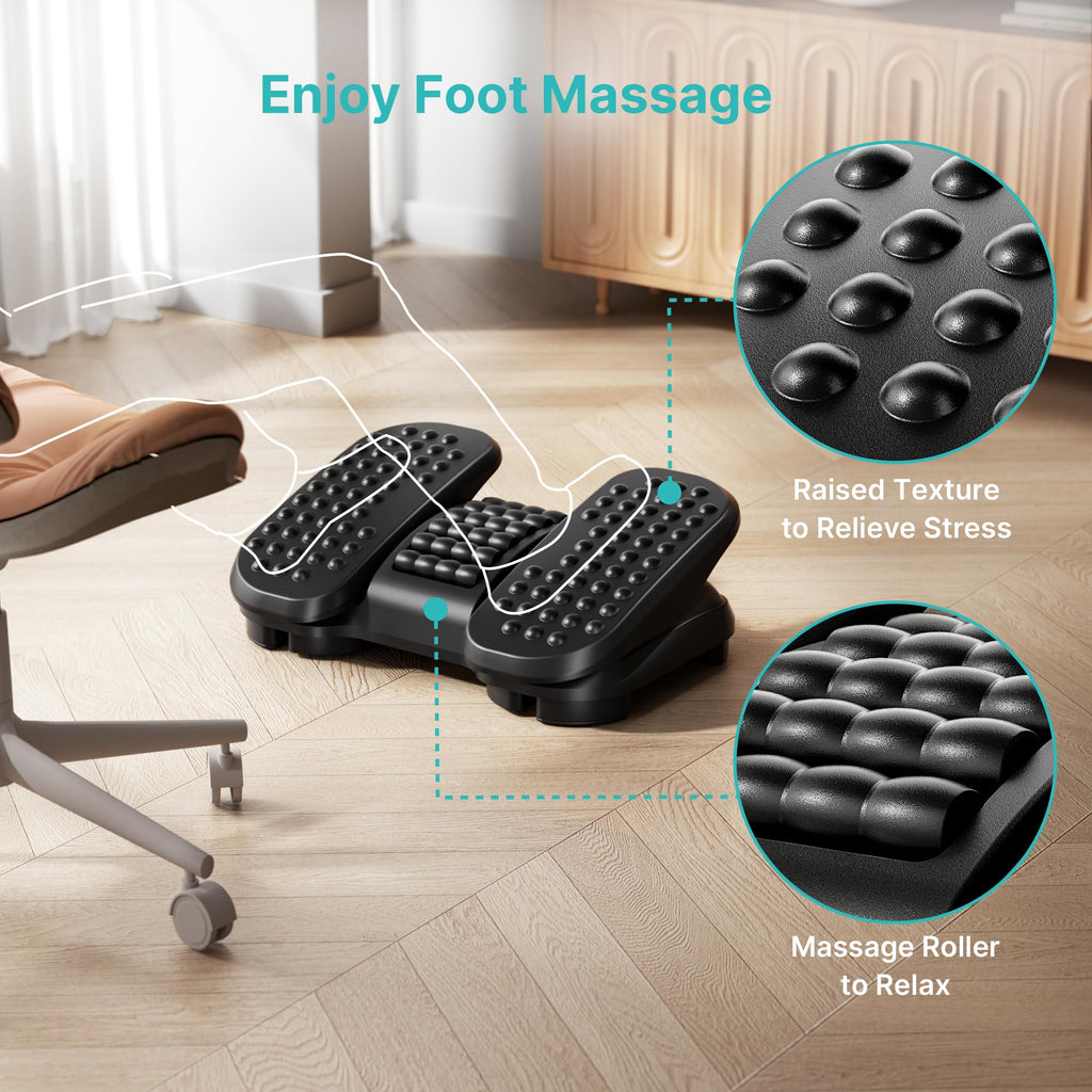 Under Desk Foot Rest with Massage Texture and Roller, 2 Heights