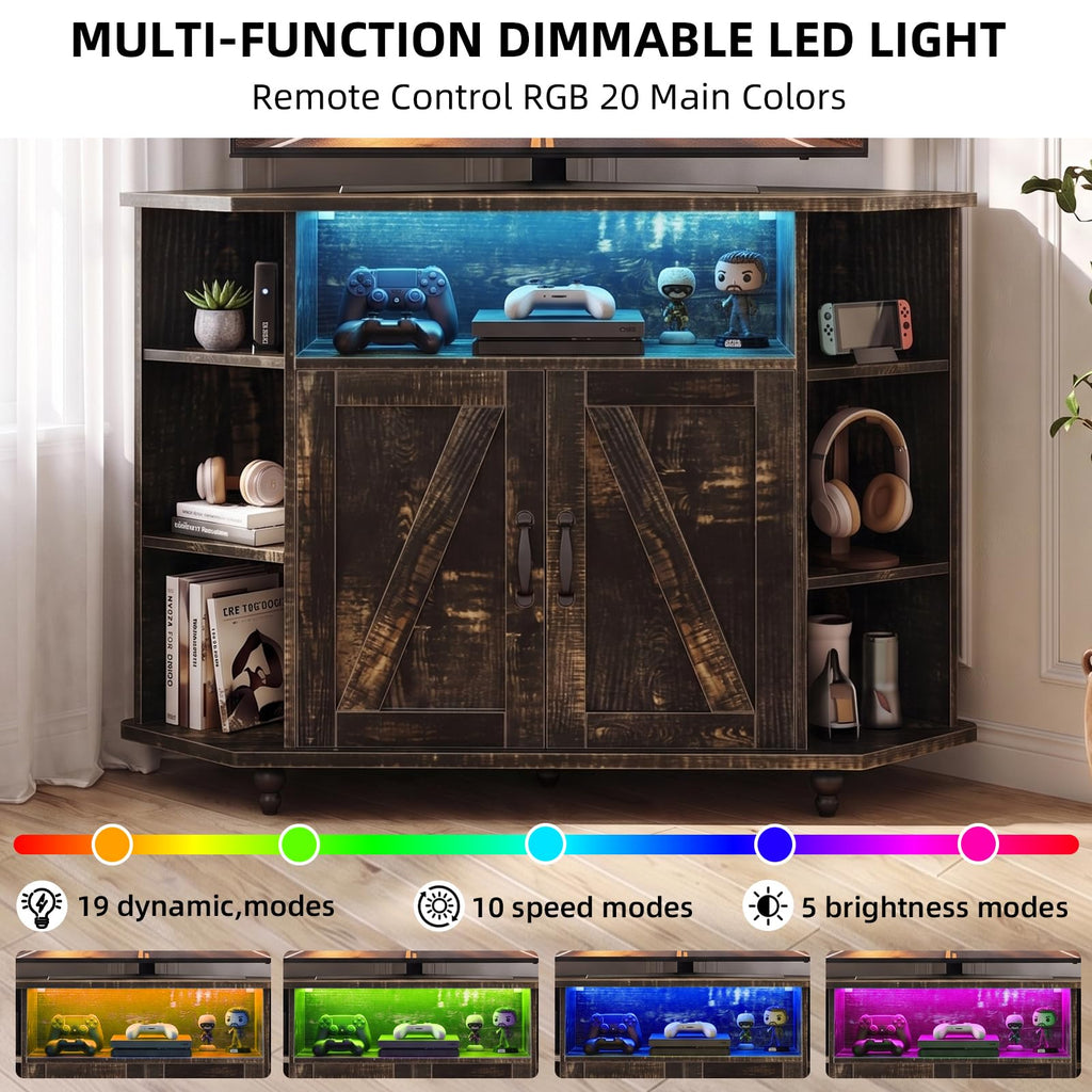 45" Corner TV Stand for 55-Inch TVs with Storage, Rustic Oak