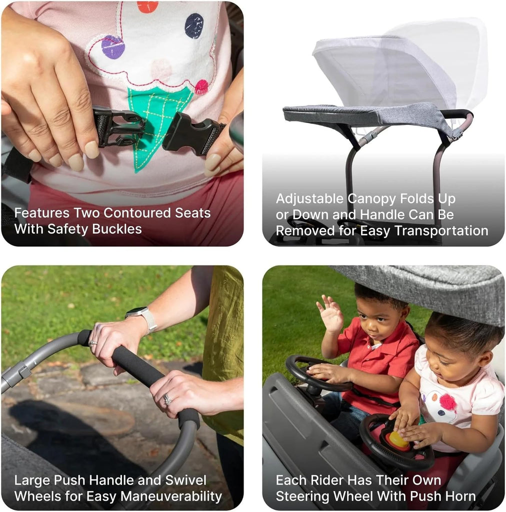 Side-by-Side Push Around SUV, Kids Push Car, 2 Seats, Stroller Substitute, Includes Seat Belts & Horns, Made