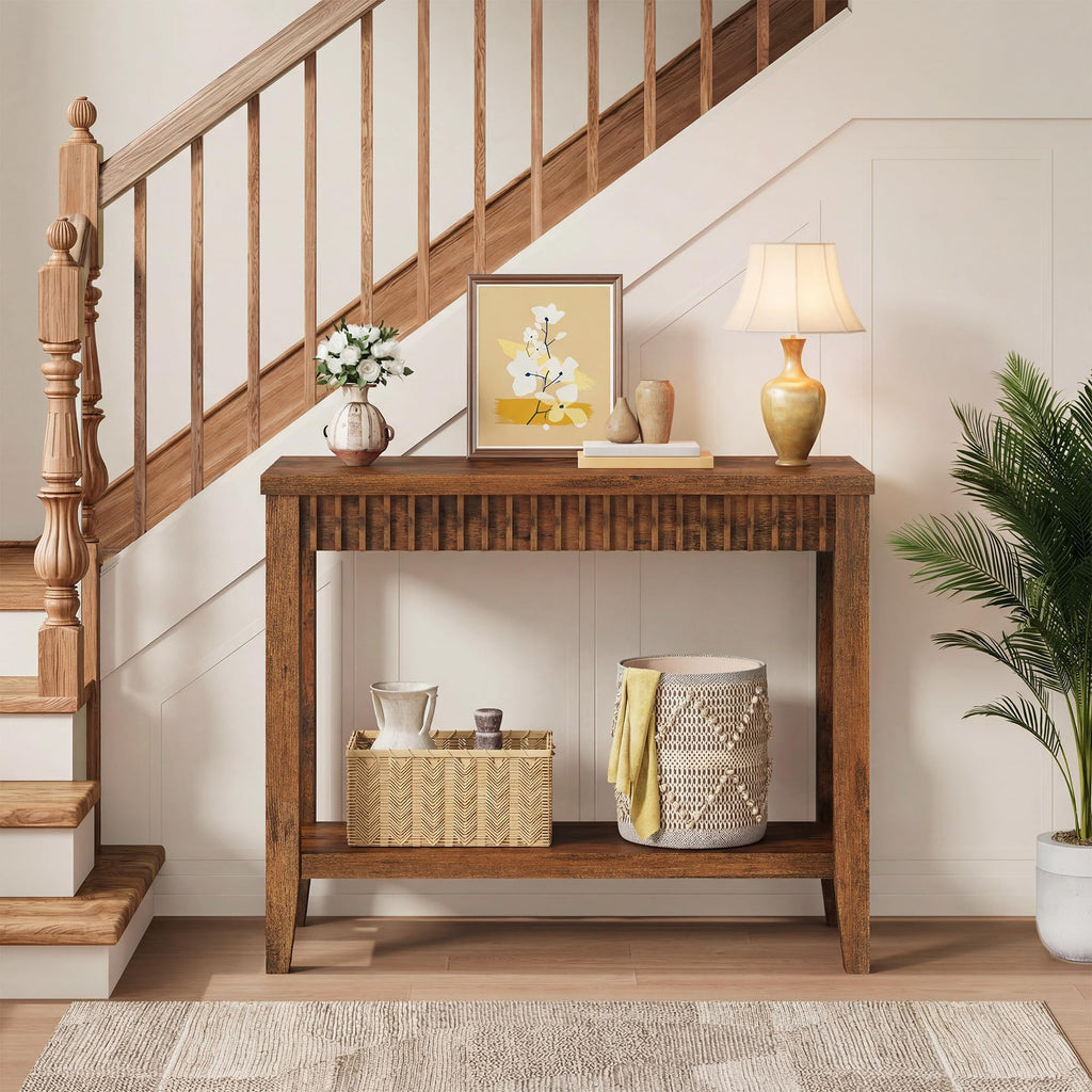 31.5" Entryway Table, Console Tables with Shelves, Rustic Brown