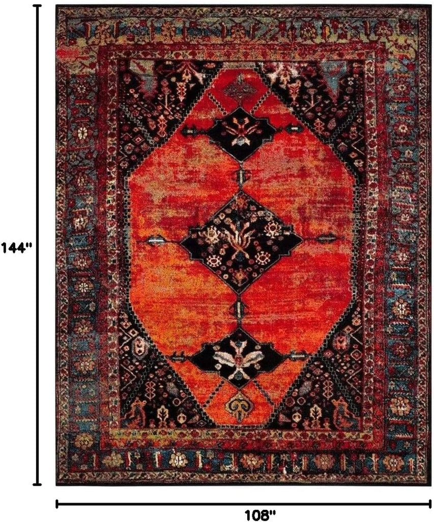 Vintage Hamadan Area Rug - 9' x 12', Orange & Multi, Oriental Traditional Persian Design, Non-Shedding & Easy Care