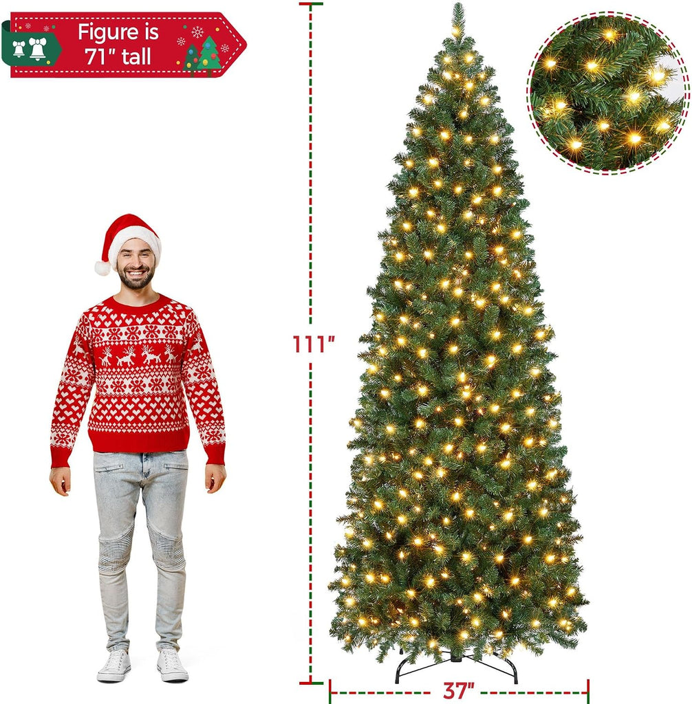 Pre-lit Pencil Artificial Christmas Tree, Green