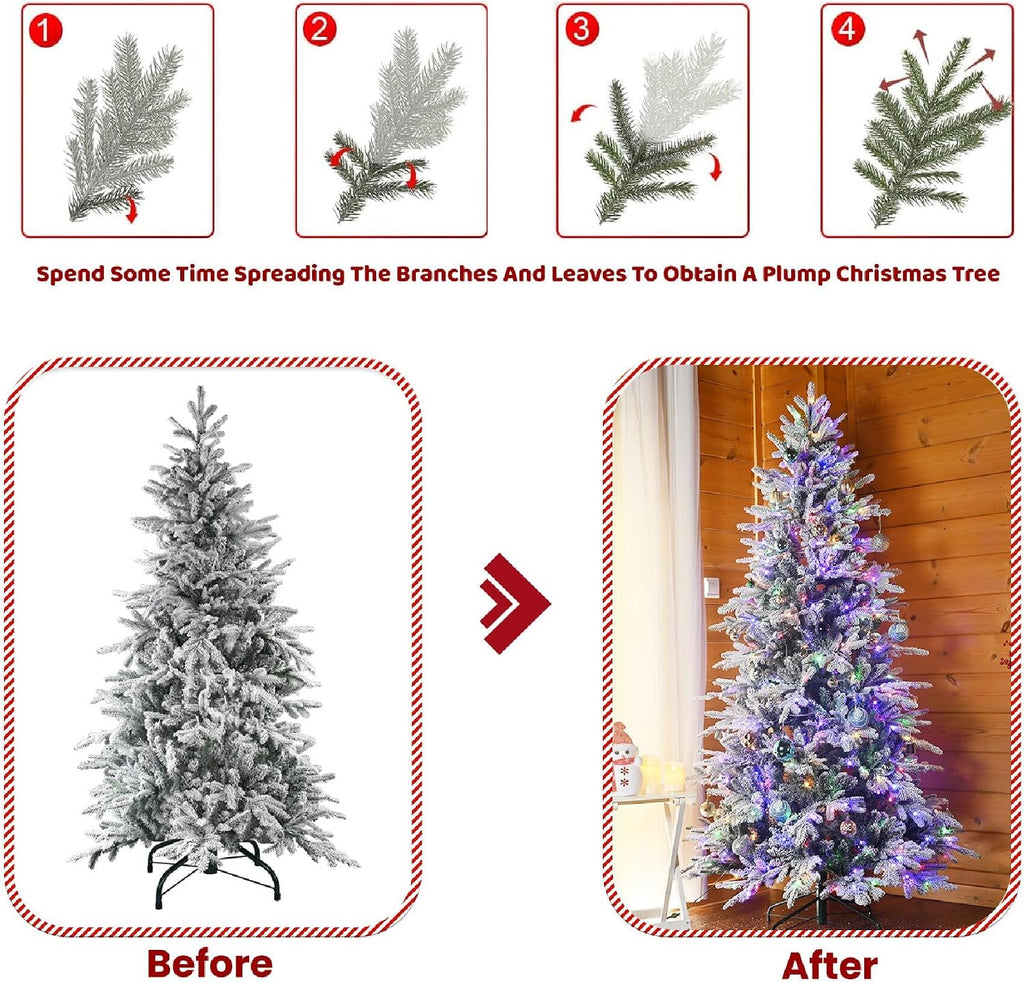 Prelit Flocked Christmas Tree with Fluffy Tips & 9 Lighting Modes