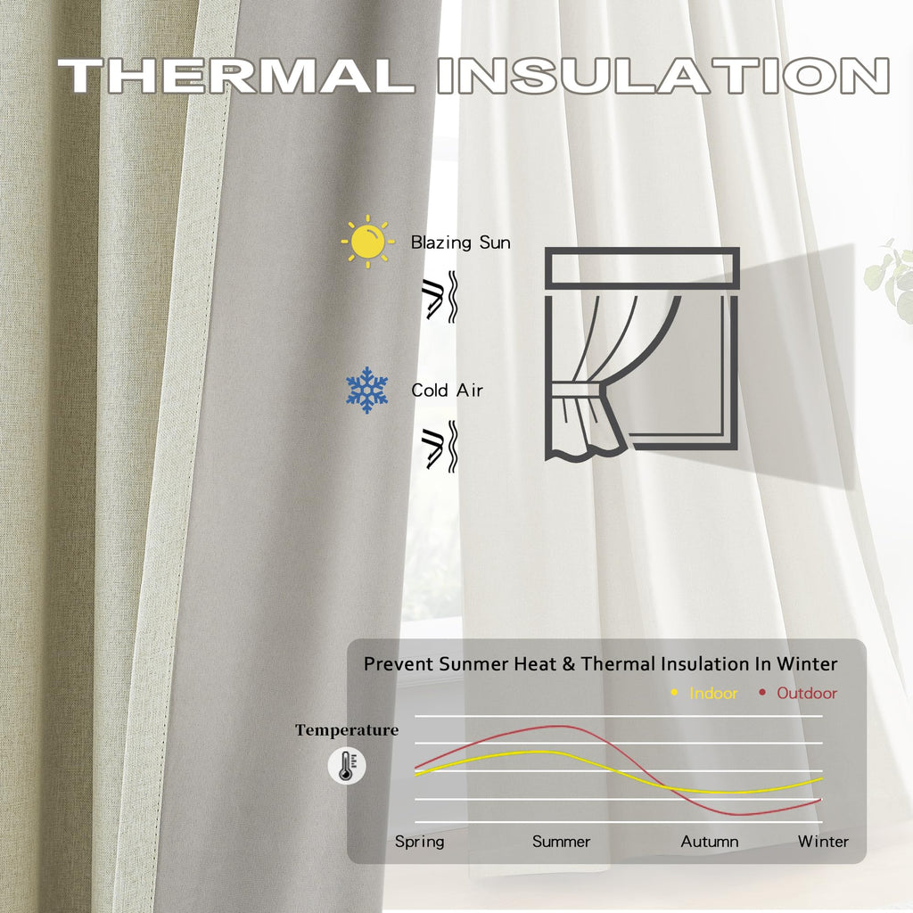 Linen Blackout Curtains Drapes 96 Inches Long 2 Panels Set, Pinch Pleated Farmhouse Room Darkening Thermal Insulated