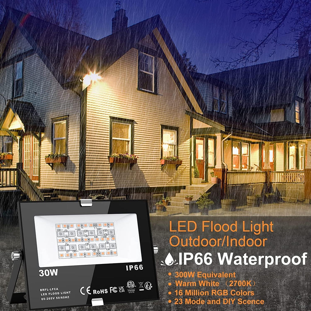 LED Flood Lights RGB Color Changing 300W Equivalent Outdoor, 30W Bluetooth Smart RGB Floodlight APP Control, IP66
