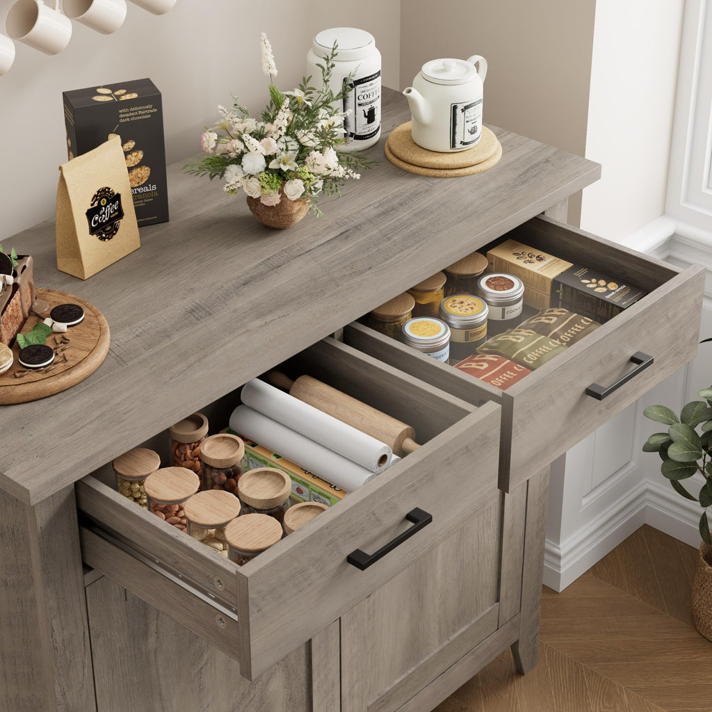Farmhouse Kitchen Storage Cabinet, Small Buffet, Coffee Bar, Grey