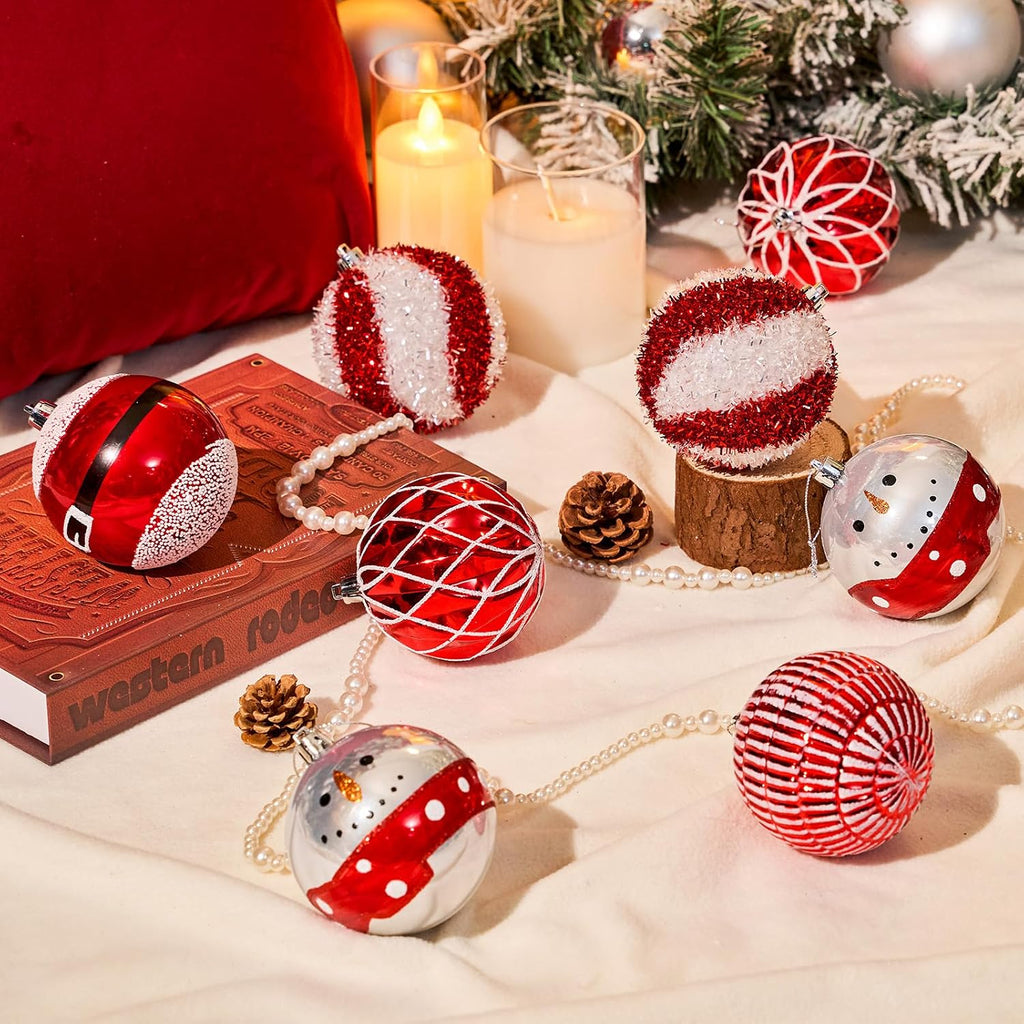 3.12-Inch Christmas Balls Ornaments for Tree, Red & White - Set of 12