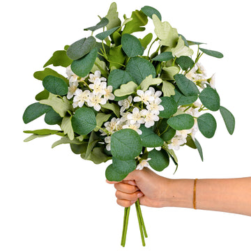 4-Pack 16" Artificial Eucalyptus Stems White Cherry Blossom Flowers