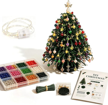 DIY Beaded Christmas Tree Kit for Adults, 3D Crystal Bead Holiday Craft Set with Colorful Beads, Ornament Charms &