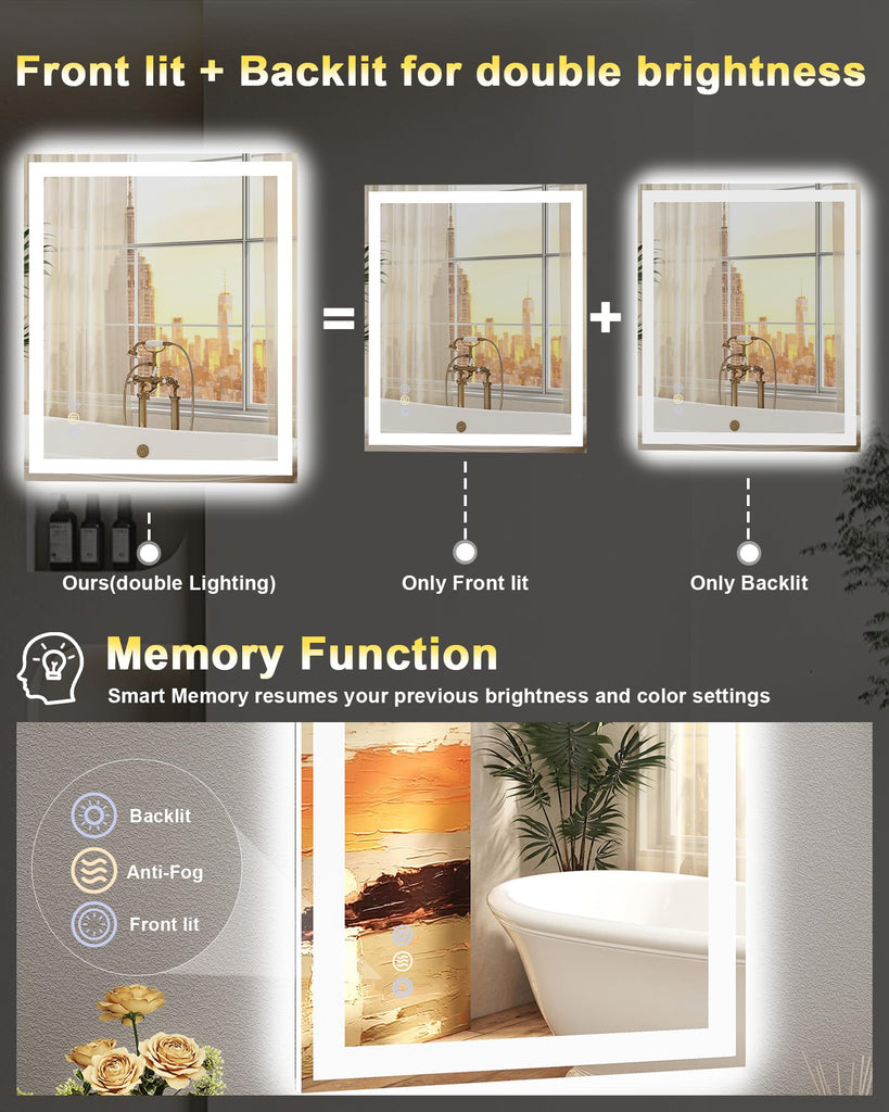 40x30 LED Bathroom Mirror, 6000LM, Separate Front and Back Lights