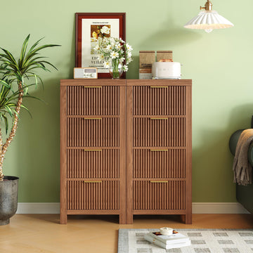 Mid-Century Fluted 8 Drawers Dresser, Modern Wooden Tall Dresser with Smooth Metal Handles, Storage Chest Clothes