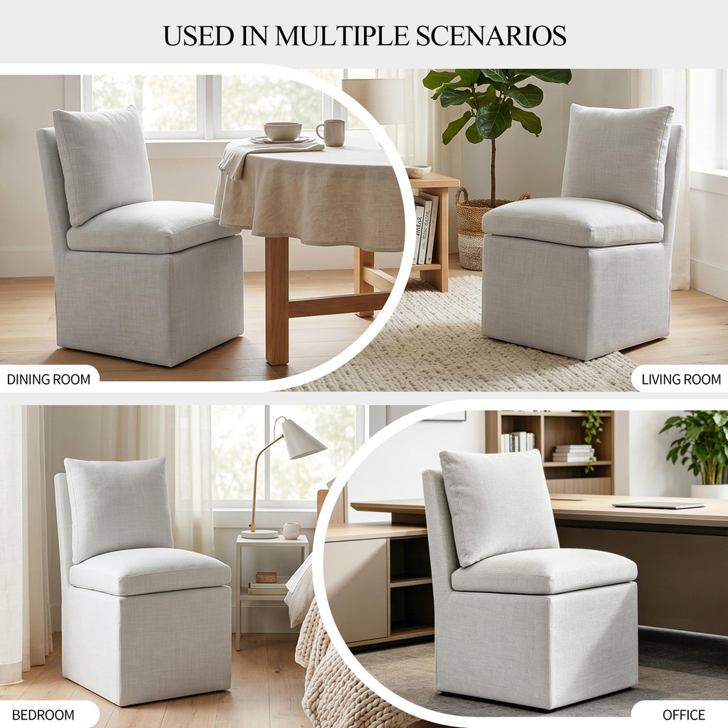 Upholstered Armless Dining Chair with Casters