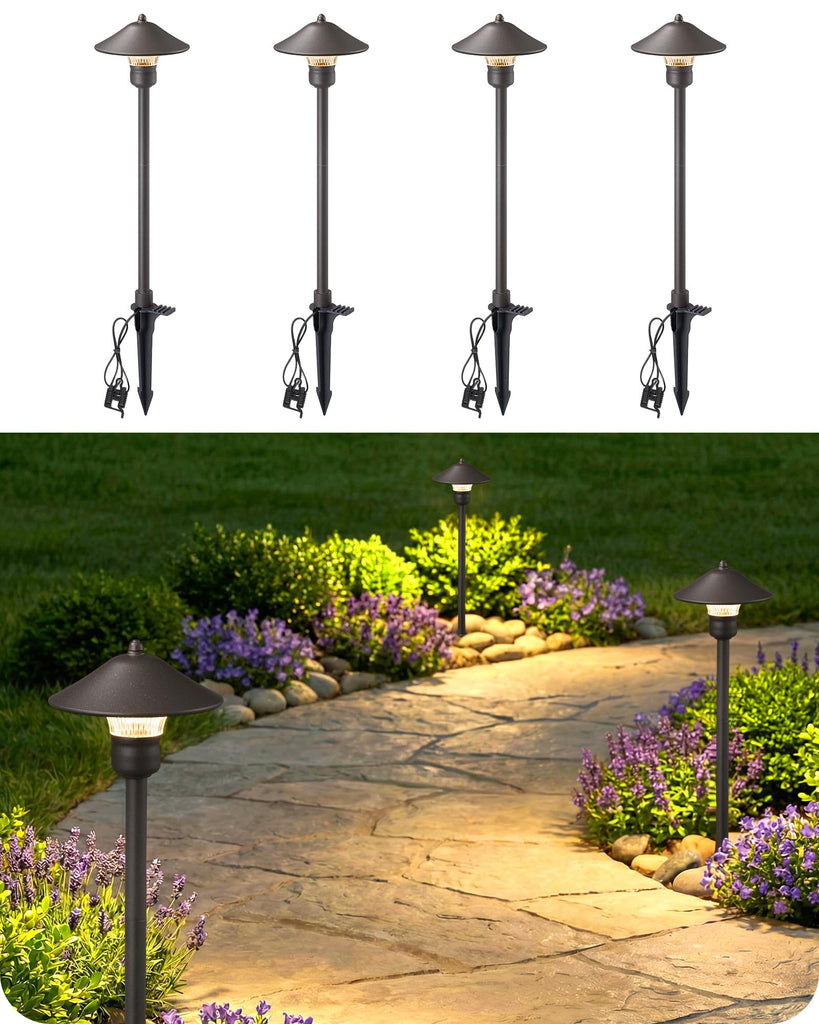 Low Voltage Landscape Lighting, Wired LED Pathway Lights 4 Pack