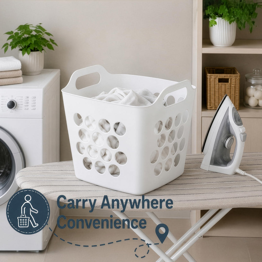 Set of 3 Flexible Plastic Laundry Baskets with Side Handles Lightweight & Spacious Design Durable Household Clothes