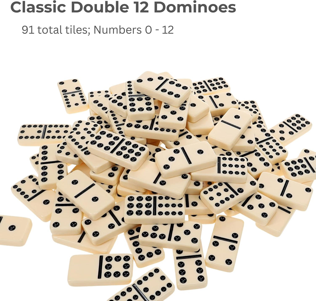 Double Twelve Dominoes Set - 91 Dominoes in Retro Travel Case - Set of 91