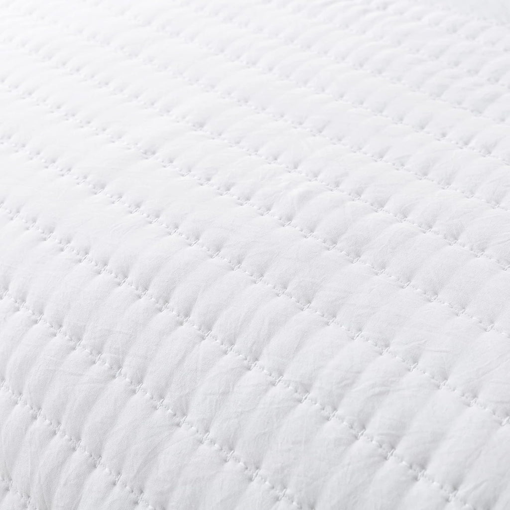 White Queen Quilt Bedding Sets with Pillow Shams, Full Lightweight Soft Bedspread Coverlet, Quilted Blanket Thin