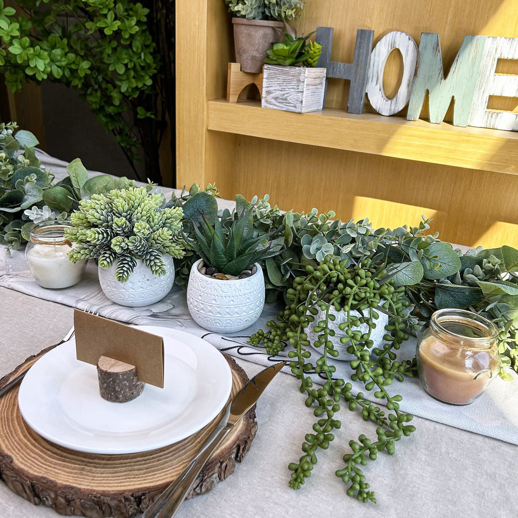 3 Pcs Assorted Small Potted Succulent Plants Artificial Aloe Hanging Succulent in White Geometric Concrete Ceramic
