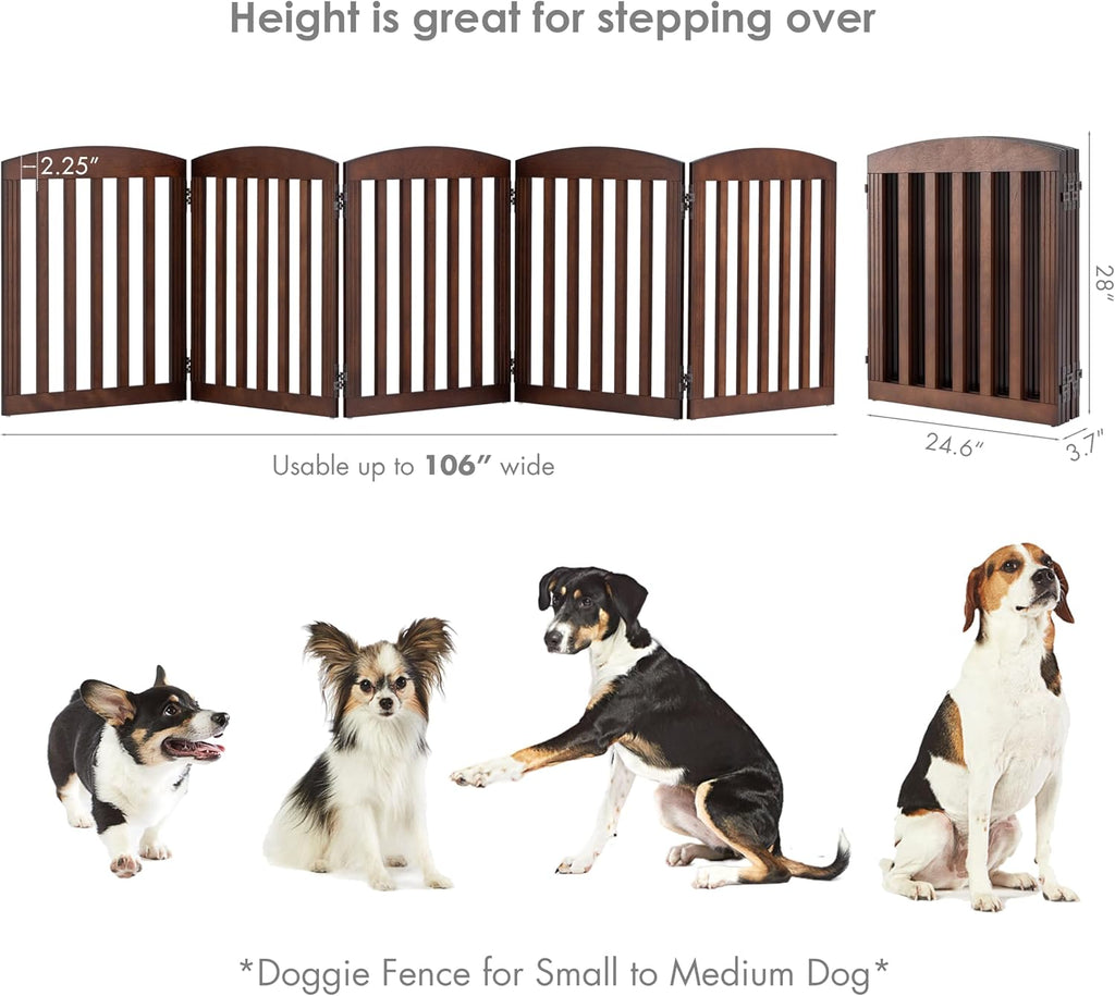 Wooden Freestanding Foldable Dog Gate, 120" Extra Wide 28" Tall
