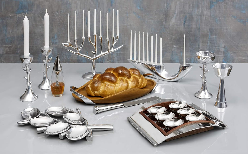 12.5" x 7.5" - Modern Arch Hanukkah with Flared Base & Polished Alloy Candle Holder, Elegant Home Décor Display