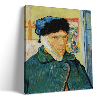 Self-Portrait with Bandaged Ear by Van Gogh - Canvas Wall Art Framed Oil Painting Reproduction, High-Definition