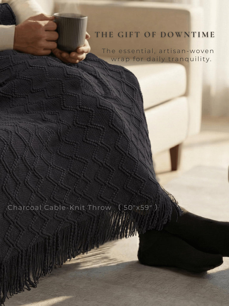 Thoughtful Comfort Care Package for Men & Women - Grey & Navy Gift Box with Knitted Blanket, Ceramic Mug & Positive
