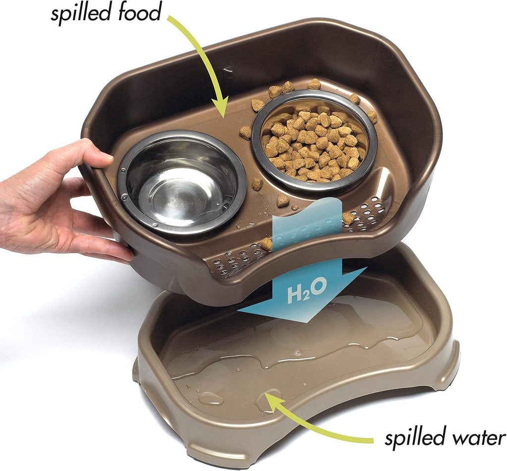 Feeder Deluxe Mess-Proof Elevated Dog Bowls for Medium Dogs (19-40 lbs), 2 Height Adjustable (10" & 12.5") No-Spill