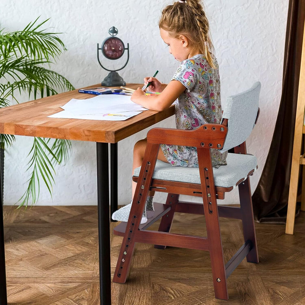 Wooden High Chair for Toddlers to Teens Adjustable Kids Learning Chair with Steps, Child Seats with Removable
