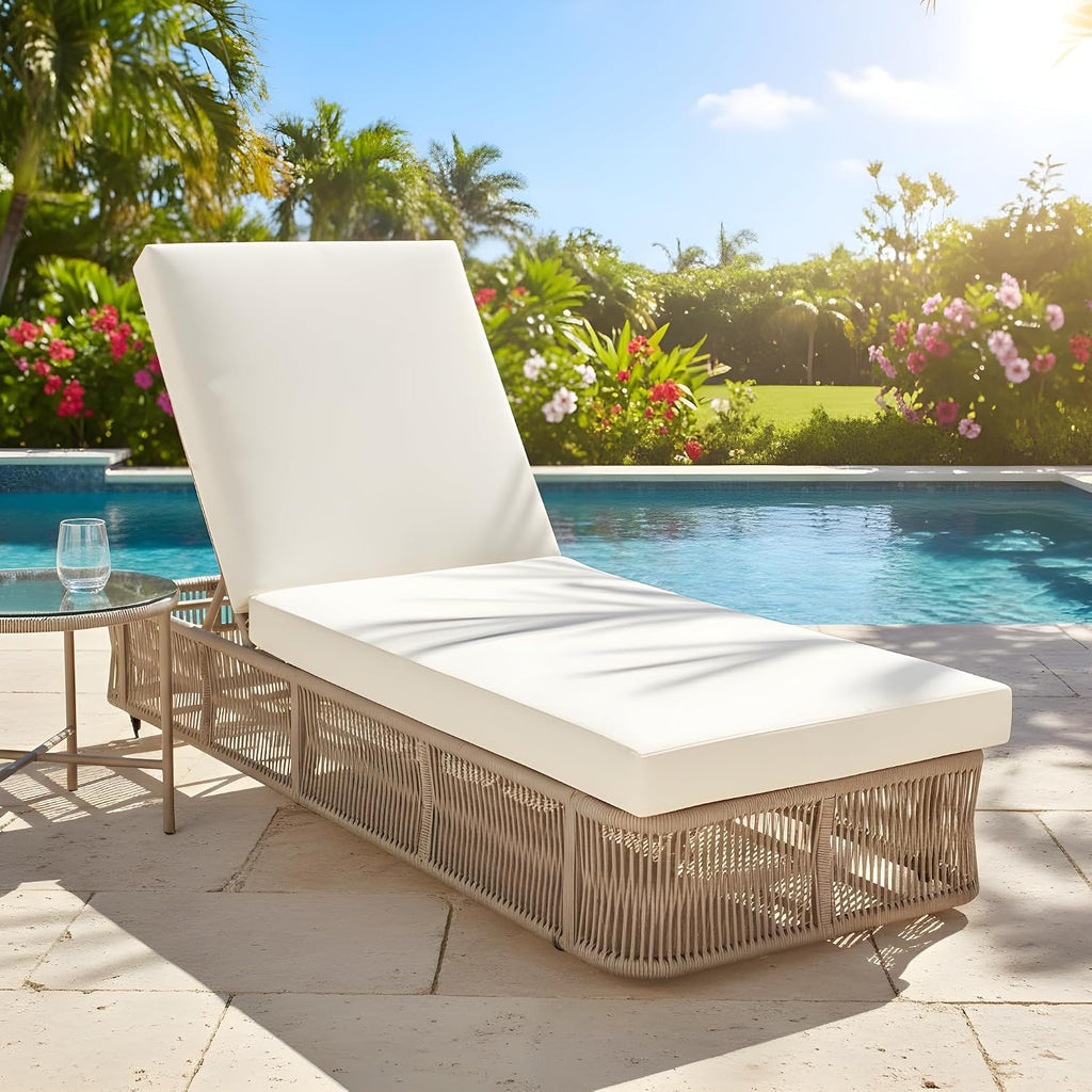 Outdoor Chaise Lounge Chair Set - Adjustable Woven Rope Sun Lounger with 5-Position Backrest (Frame Only) - Modern