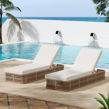 Set of 2 Patio Chaise Lounge Chair Outdoor with 4-Thick Cushion, Metal Poolside Sun Lounger with Cross-Weave