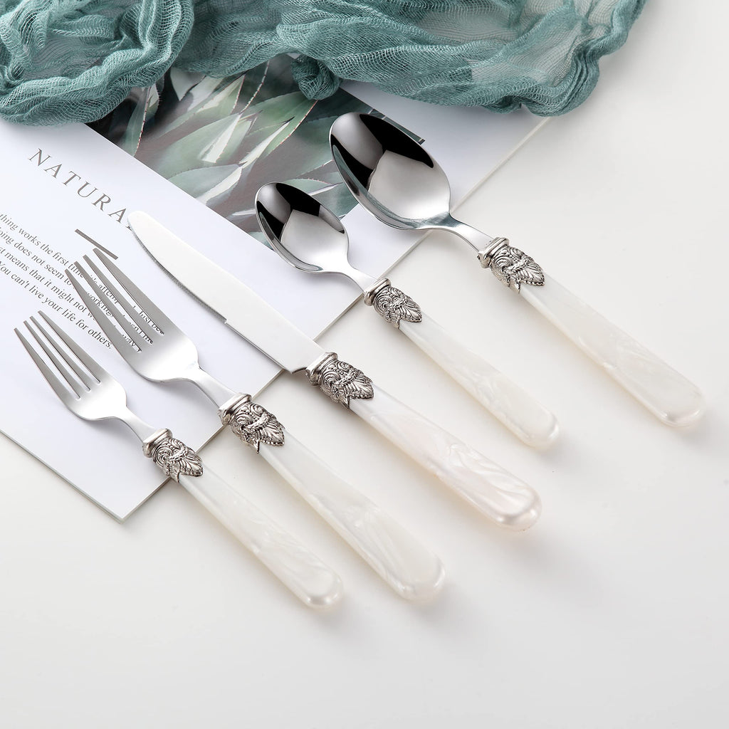 20 pieces Stainless Steel Flatware Sets With White Hanld,Dishware Safe (20, White)