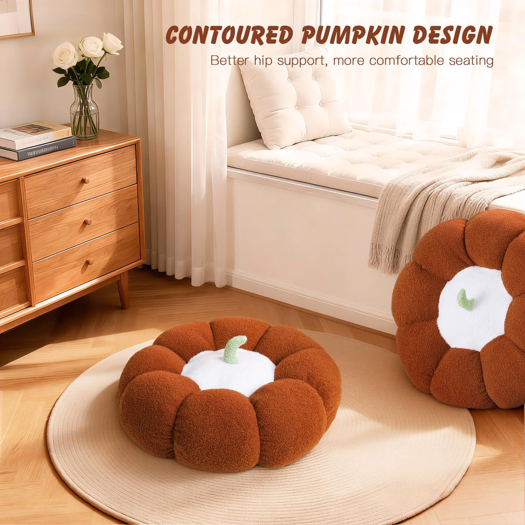 24" Pumpkin Floor Cushion, Large Plush Round Pillow Seat