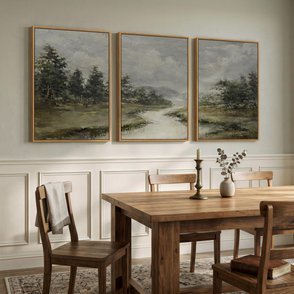 3 Piece Large Framed Vintage Landscape Wall Art, 24x36 In
