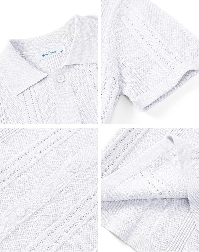 Boys Knit Casual Button Down Shirt Short Sleeve Dress Shirt