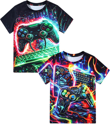 Boys Shirts 2 Pack 3D Graphic T Shirts Short Sleeve