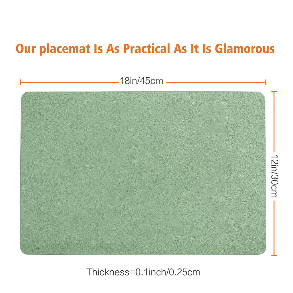 Green Vinyl Placemats Set of 6 Waterproof Wipeable Table Mats