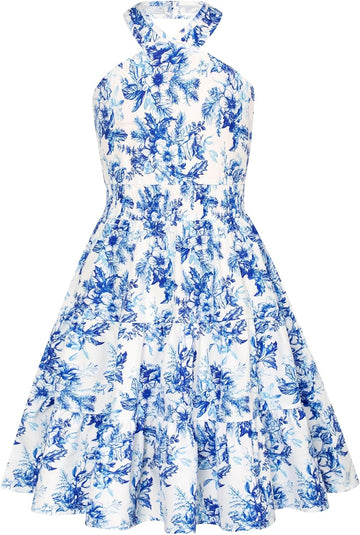 Girls Hawaiian Dresses Halter Tropical Beach Summer Dress