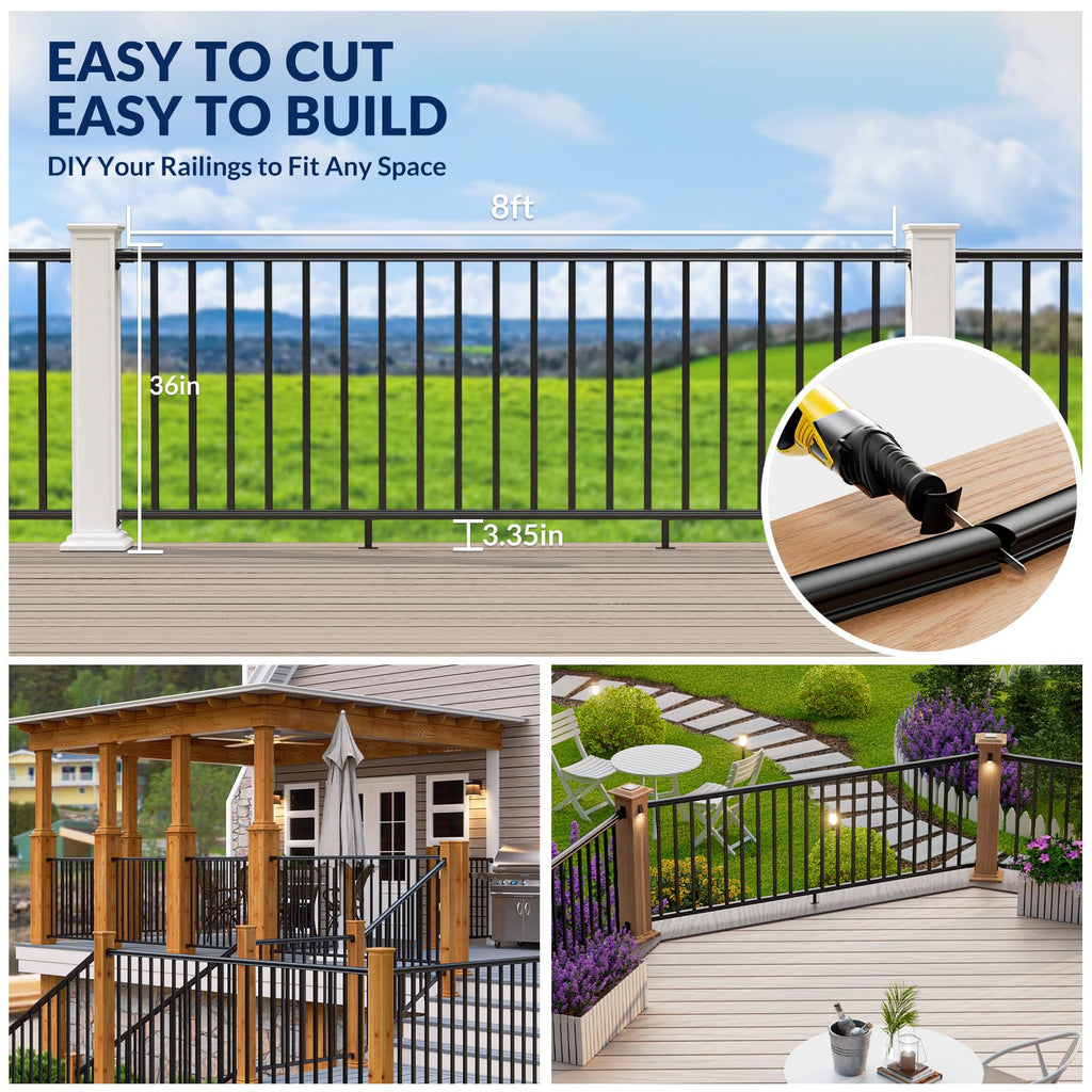 4 Pack 42 in x 8 ft Aluminum Porch and Deck Railing Kit Without Post