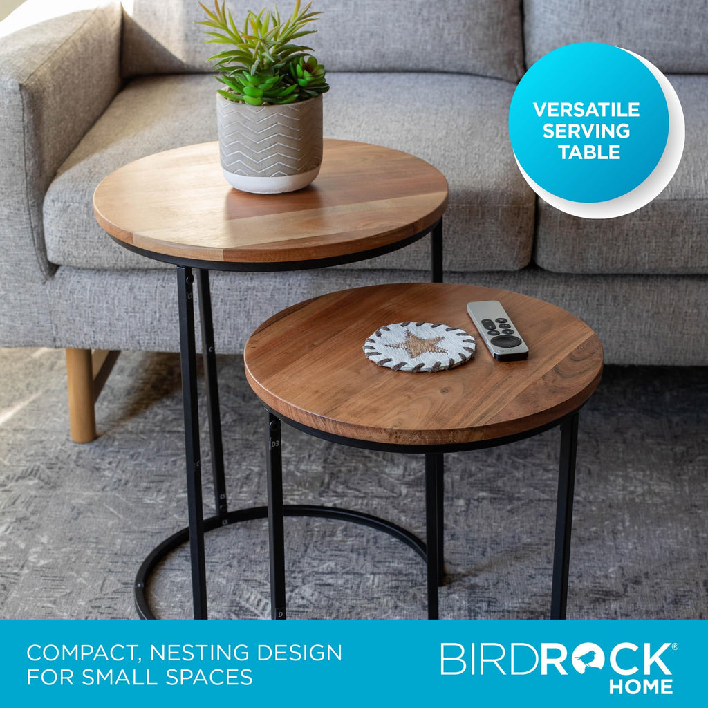 Wooden Nesting Side Tables - Mid Century Modern Stackable Coffee - Space-Saving Wooden End, Centerpiece, Office