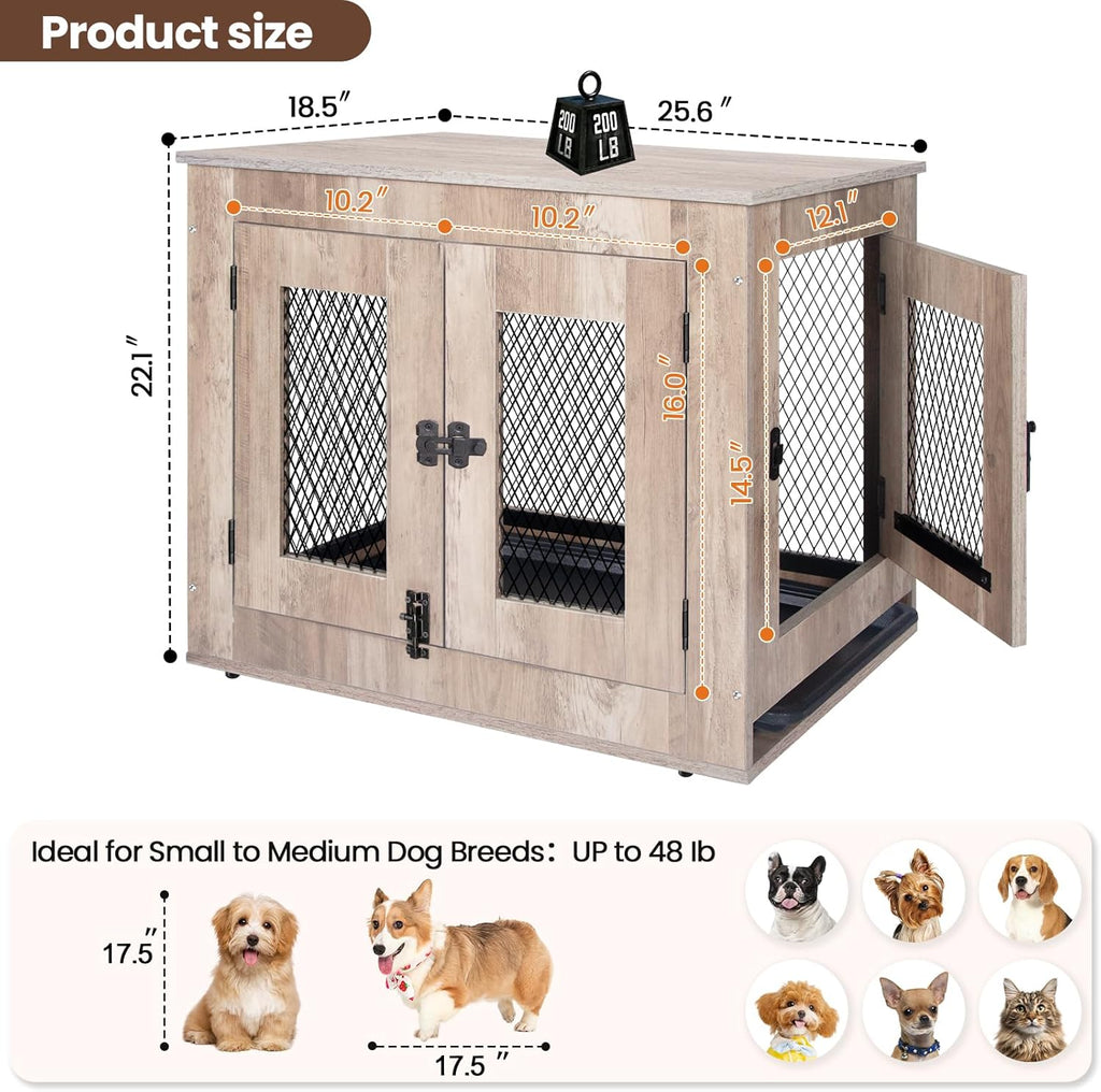 Wooden Dog Crate Furniture - Wire Mesh Door Decorative Dog Kennel End Table for Puppies, Cats, Rabbits